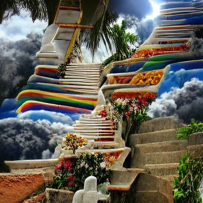 Stairway Ascending into Ethereal Clouds