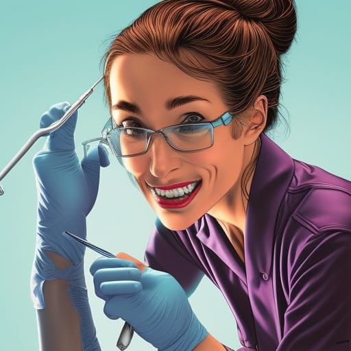 Female Dentist in Comic Book Art Style
