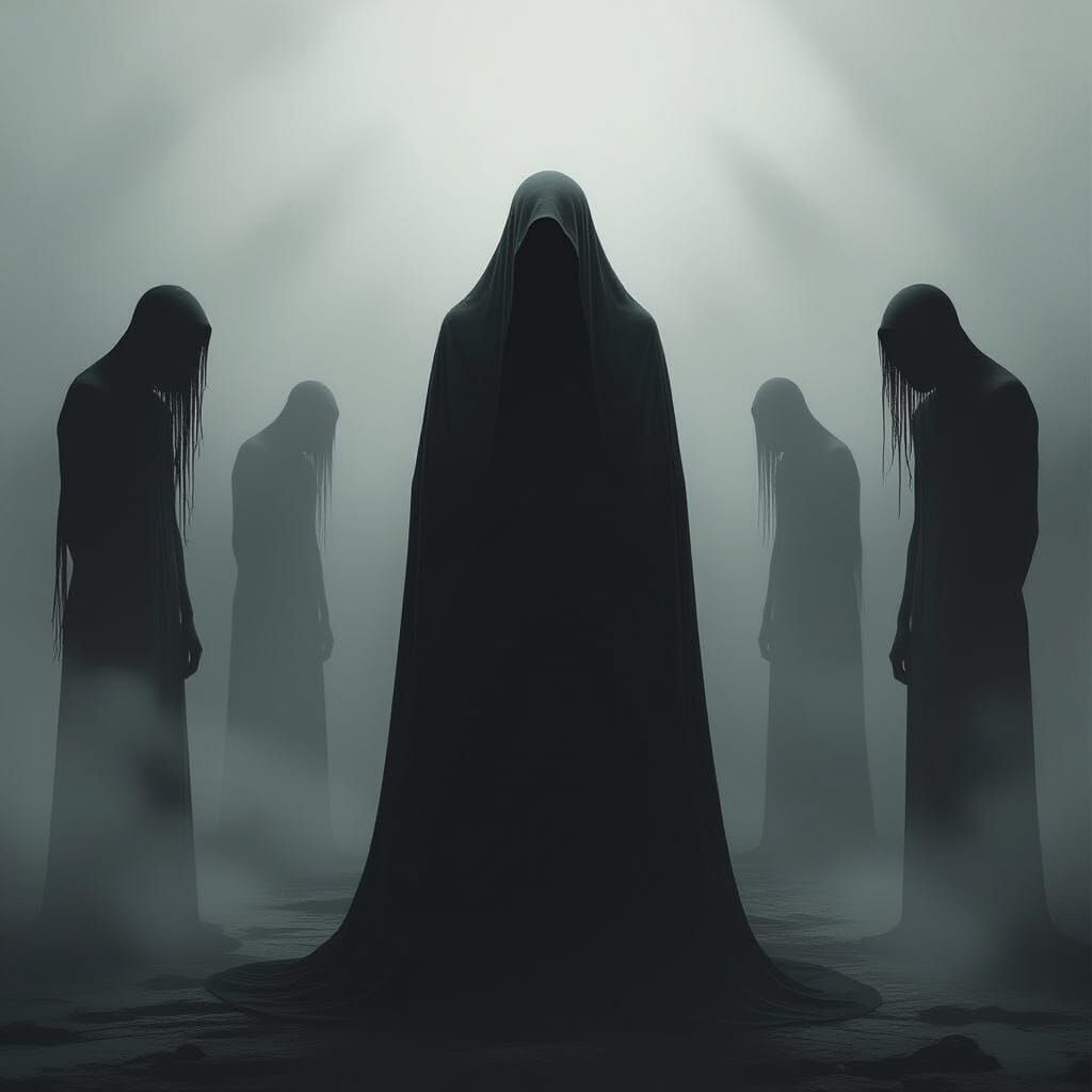 Melancholic Figures in Eerie Cinematic Light