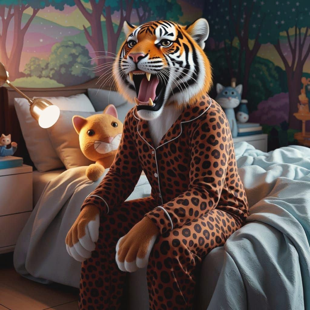 Photorealistic Tiger in Pajamas