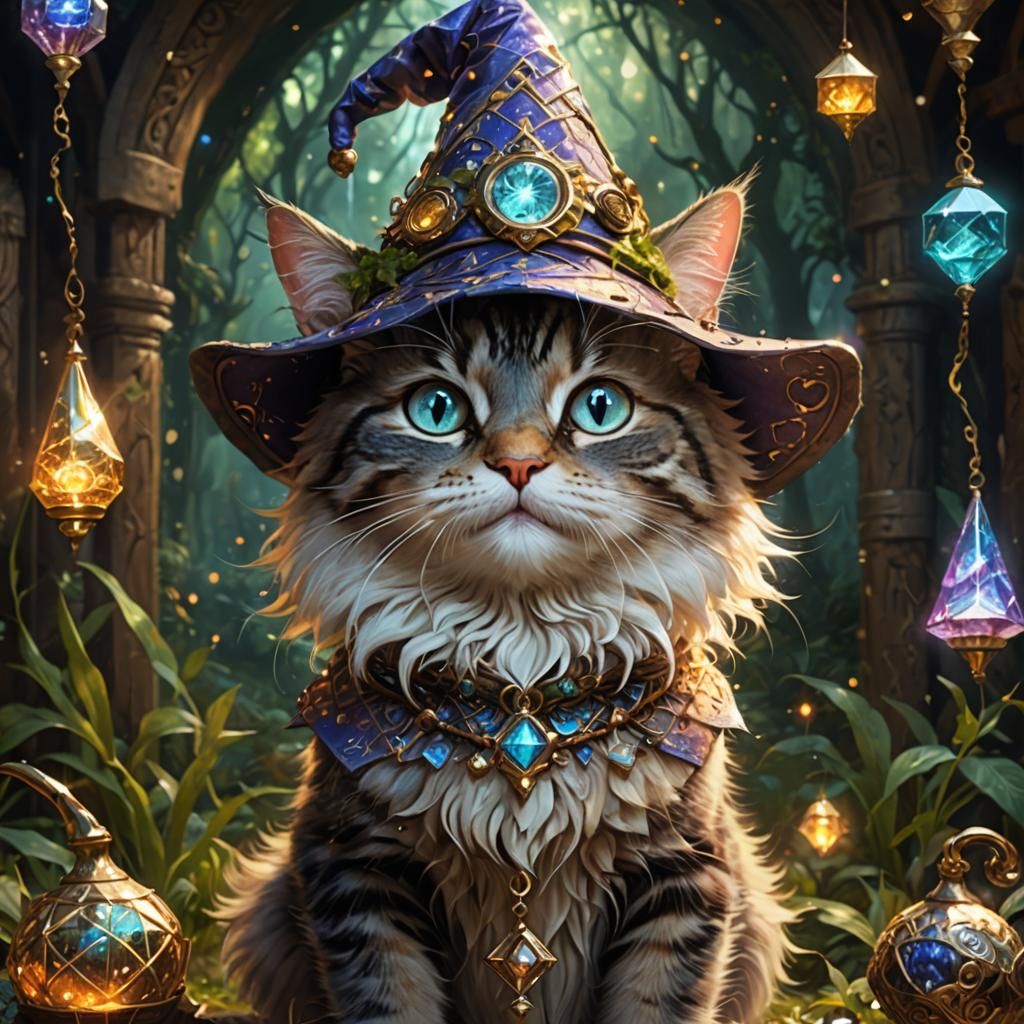 Adorable Wizard Cat Portrait in Anime Style