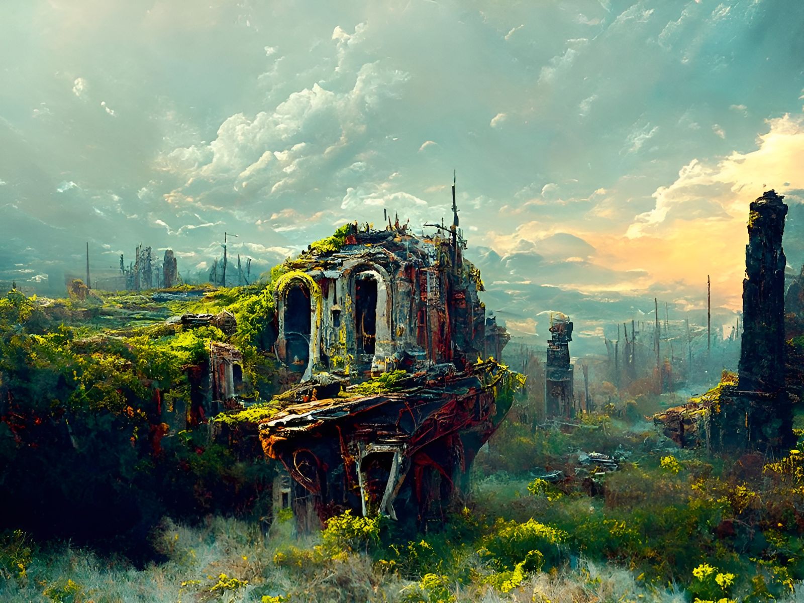 Overgrown Alien Ruins: A Hyperrealistic Fantasy Landscape