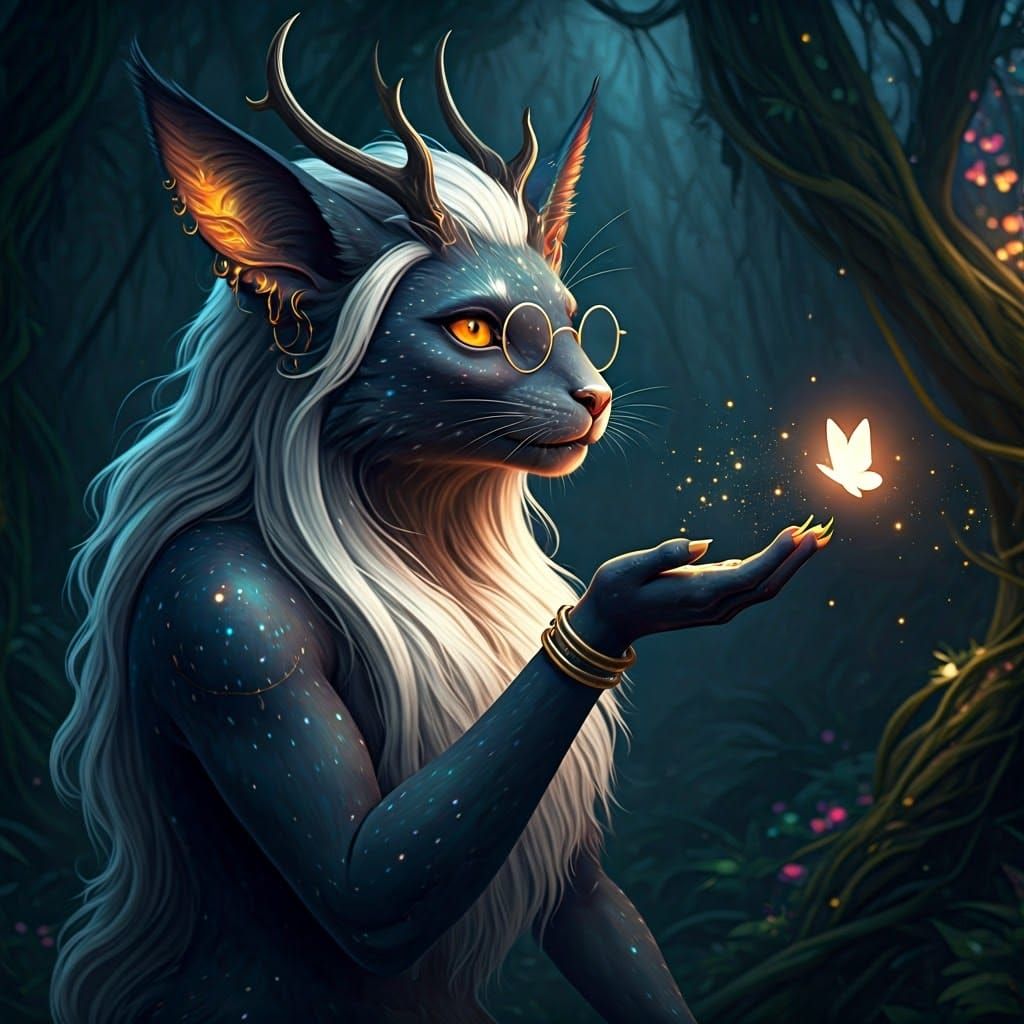 Mystical Anthropomorphic Creature in Enchanted Forest