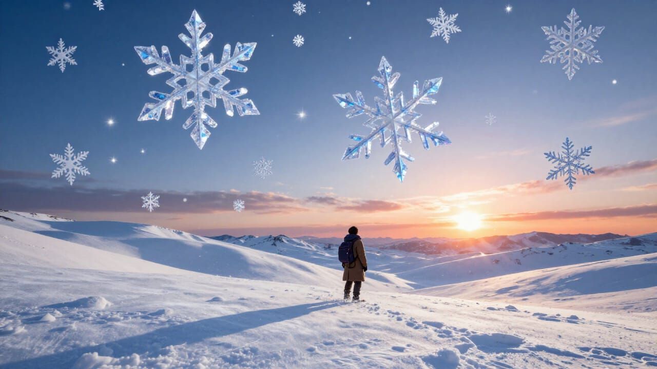 Epic Snowy Sunset with Dancing Snowflakes