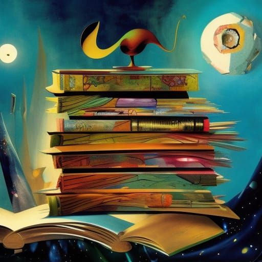 Magical Bookshelf in a Surrealist Style