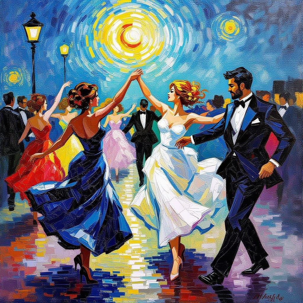 Humans Dance Like Cats in Neo-Impressionist Oil Painting