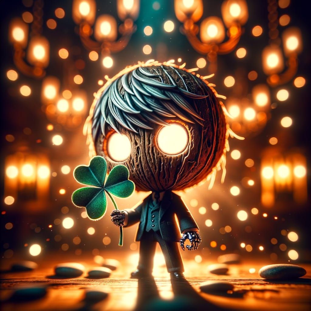 Chibi Coconut Character with Glowing Eyes as Watercolor