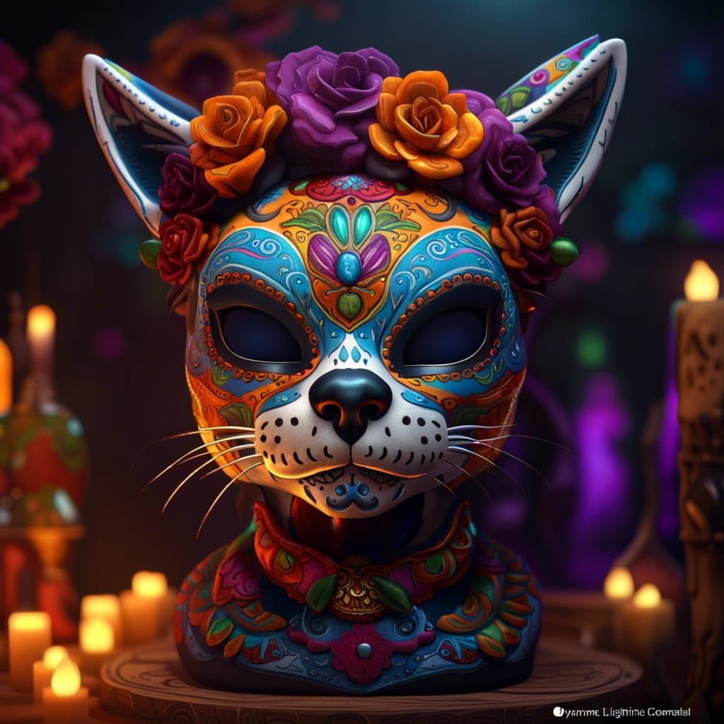 Day of the Dead Cat with Sugar Skull Makeup