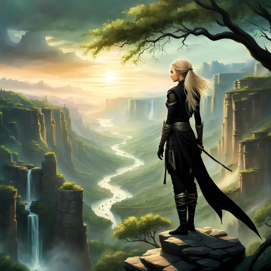 Ninja Girl in Canyon: Fantasy Concept Art