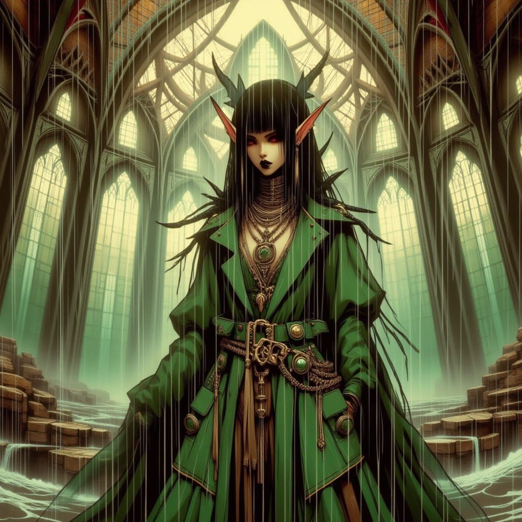 Regal Elven Queen in Emerald Gown