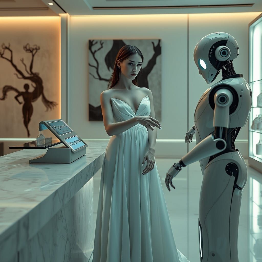 Surreal Woman Trades Flesh for Luxury in Futuristic Store