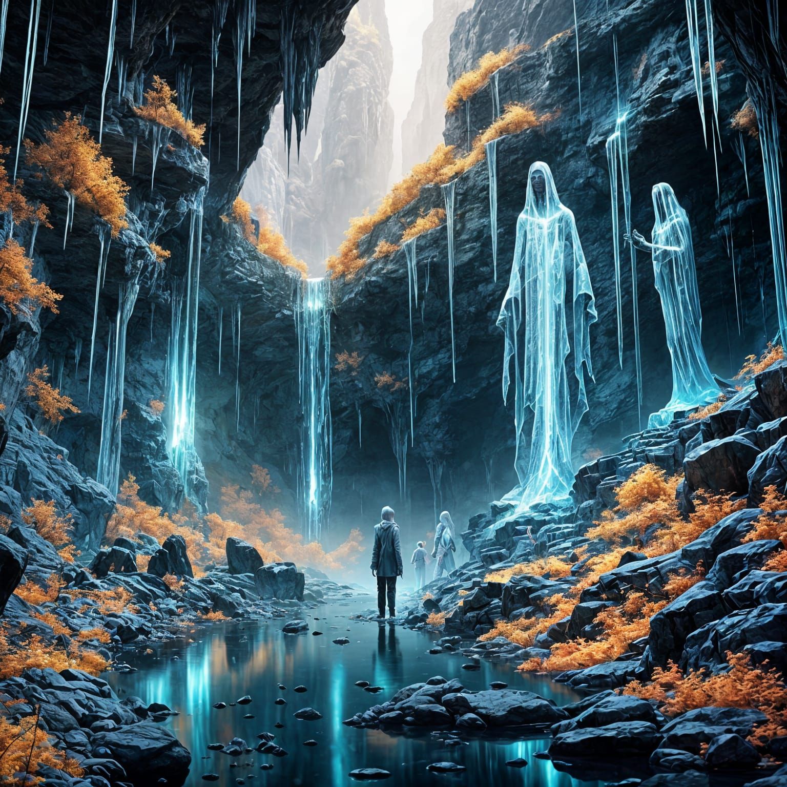 Mysterious Underground Cave with Glowing Crystals