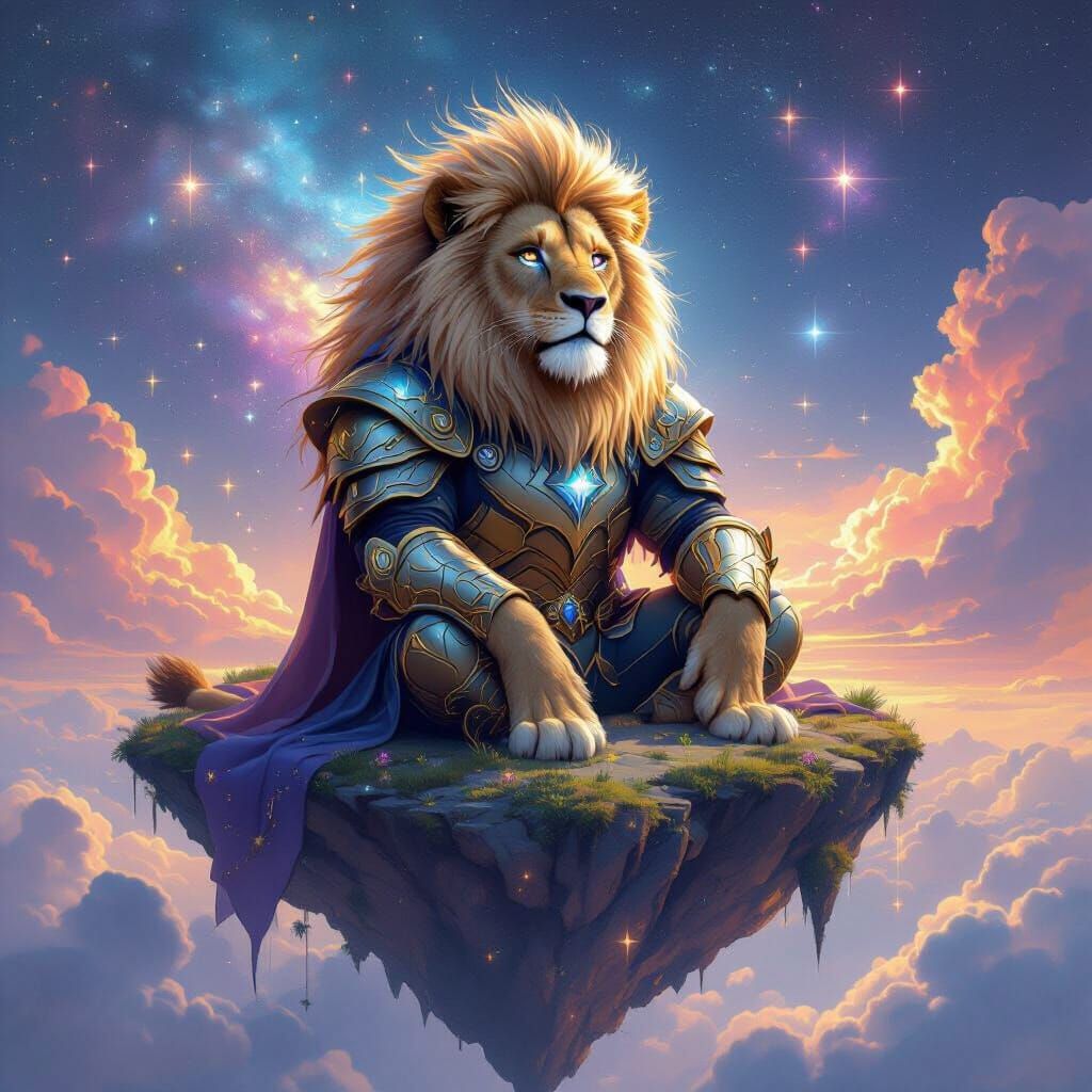 Celestial Lion on Floating Island in Digital Art
