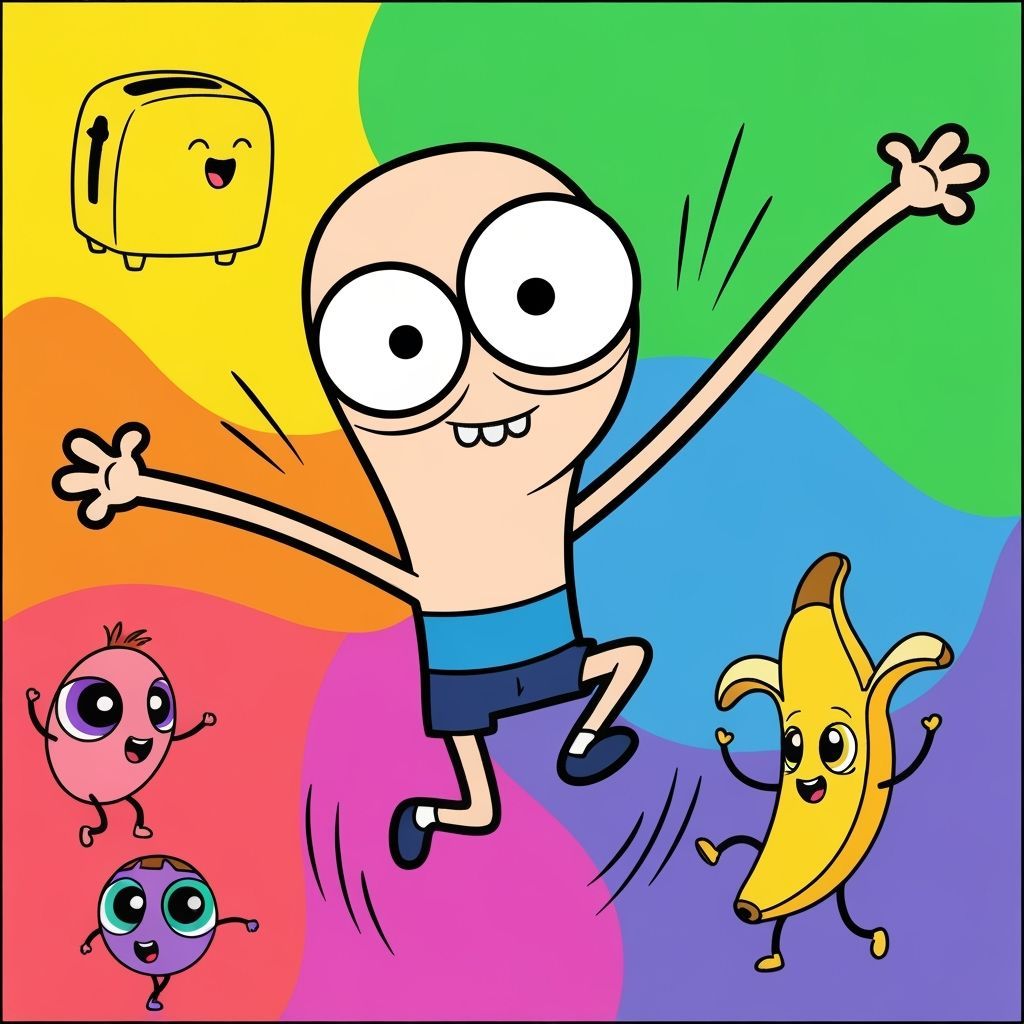 Cartoon Character Jumping with Joy in Cartoon Style