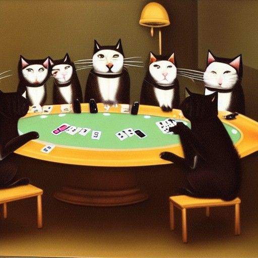 Cats Playing Poker at a Table