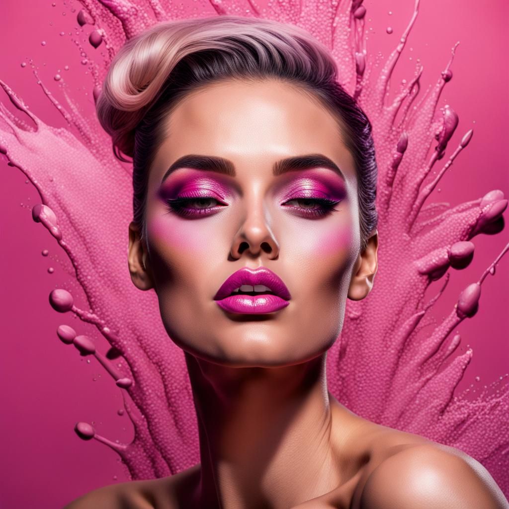 Glamorous Model with Pink Eyeshadow in Fauvist Style