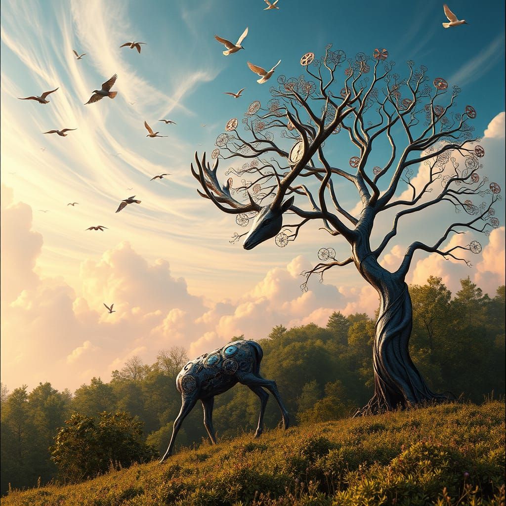 Mechanical Nature in a Vibrant Dreamscape