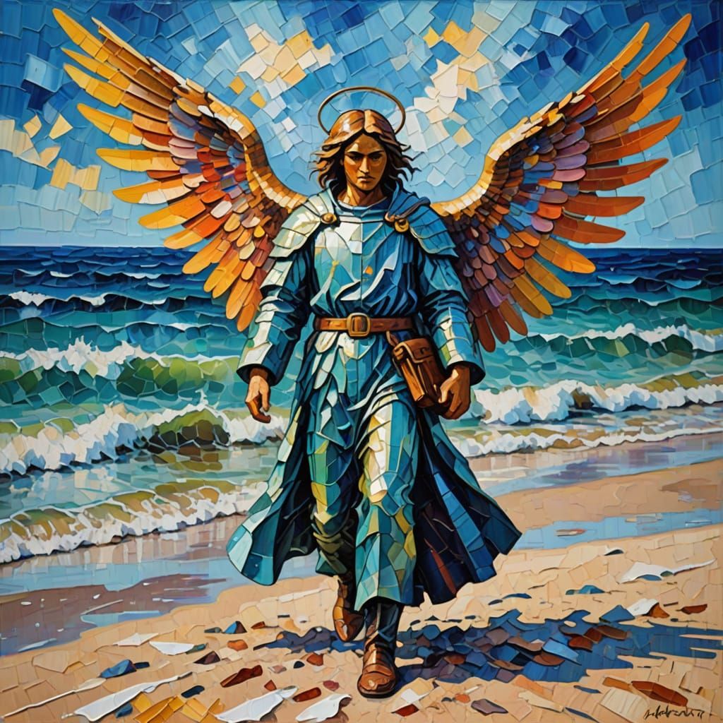 Archangel on the Beach in Expressionist Style