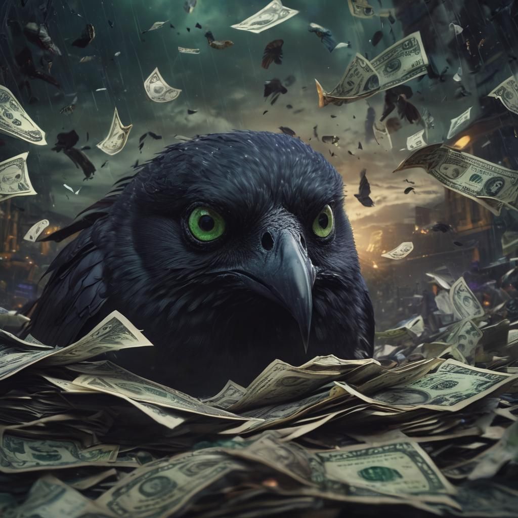 Furious Black Bird Face in Dark Fantasy Style