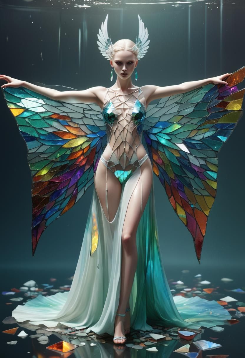 Glass Winged Model in Ethereal Fantasy Illustration