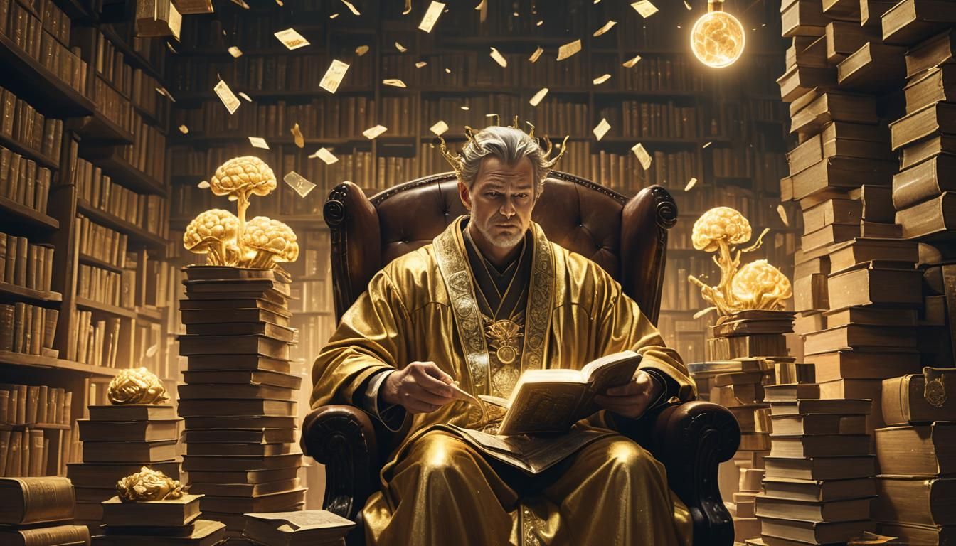 King with Glowing Brain on Dollar Throne