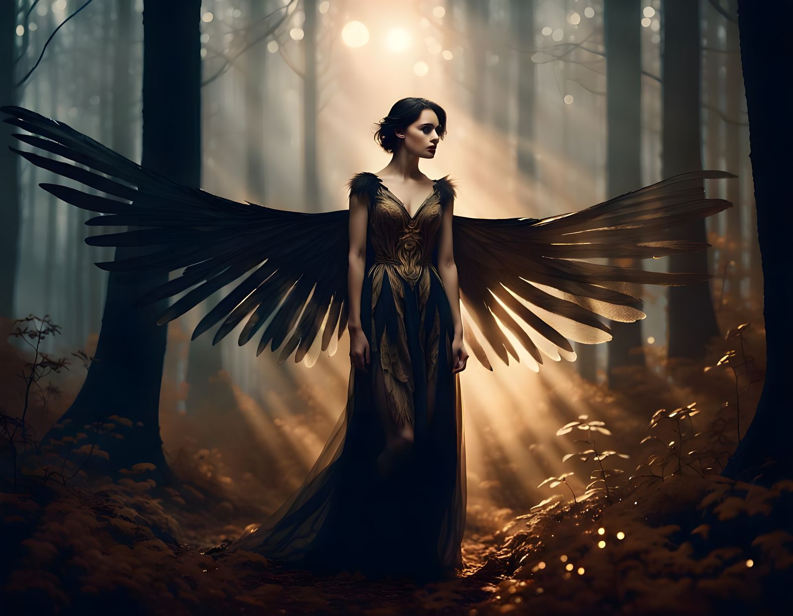 Brunette Woman with Black Wings Digital Art