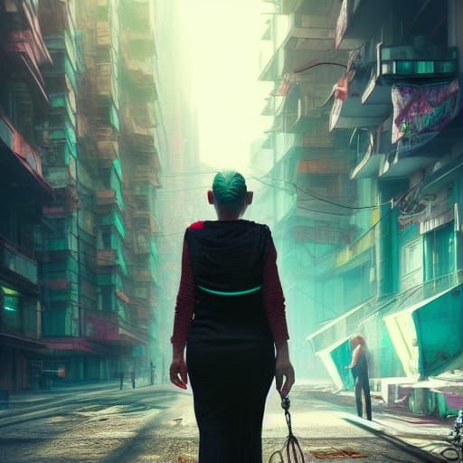 Cyberpunk Grandmother in Hyperrealistic 8K 3D Rendering