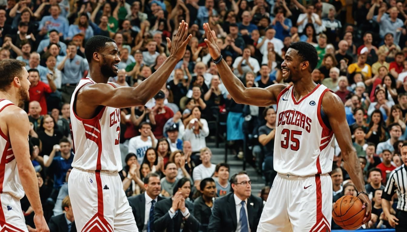Basketball Players Celebrate with High Five