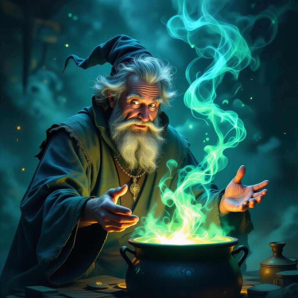 Alchemist Dazed by Glowing Potion Fumes