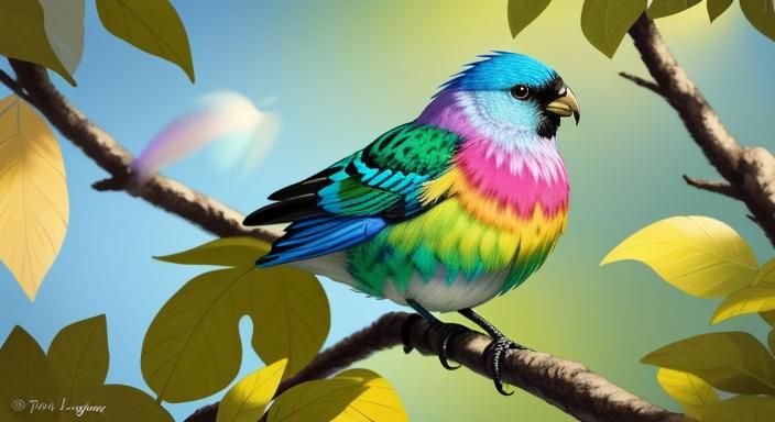 Colorful Bird on Branch in Vibrant Oil Painting