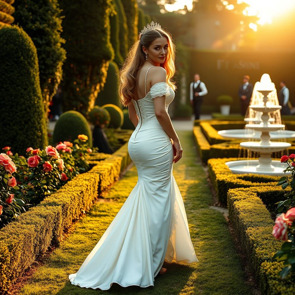 Victorian Queen in Royal Garden at Golden Hour