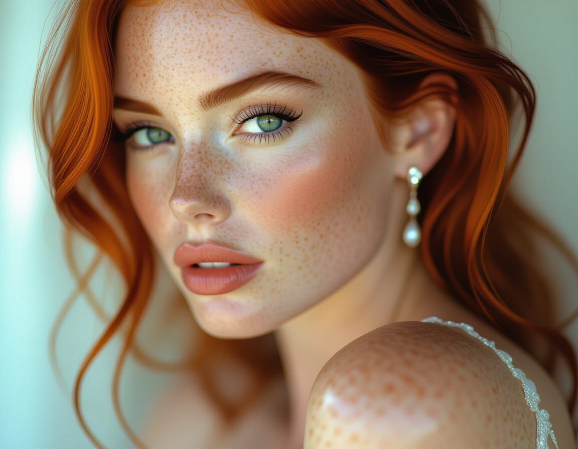 Sensual Redhead Portrait with Wet Skin