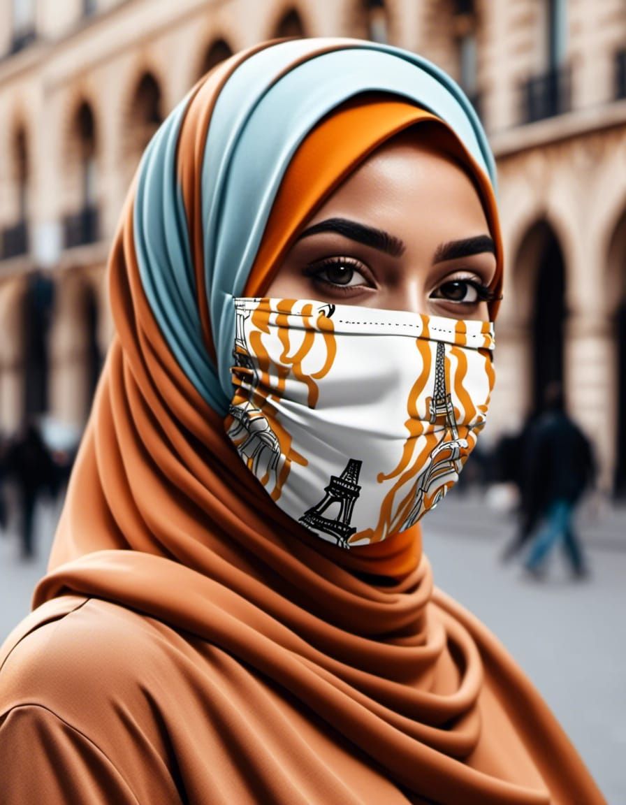 Beautiful Hijabi Woman in Paris with Facemask