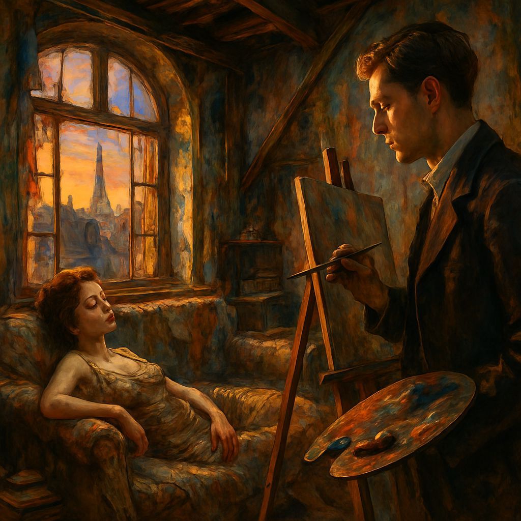 Young Woman in a 1920s Parisian Garret, Captured in Hyperrea...