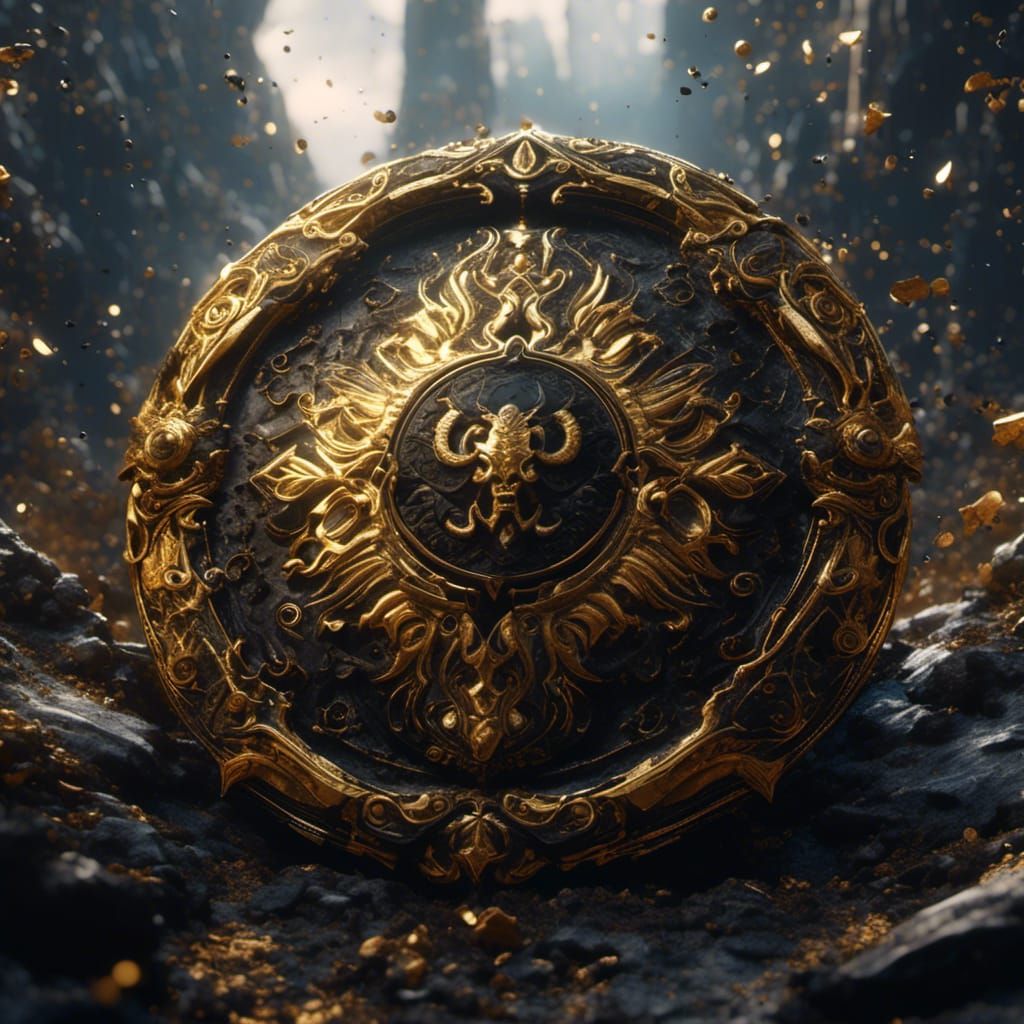 Legendary Black and Gold Dream Shield: Detailed Matte Painti...