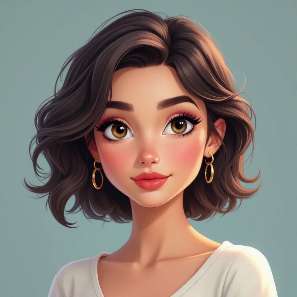 Expressive Cartoon Woman Portrait in Vibrant Colors