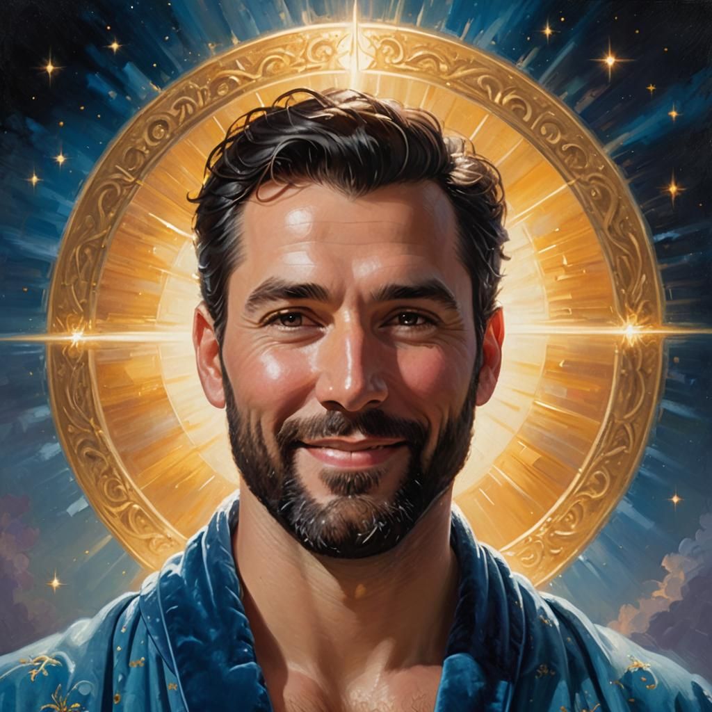 Heavenly Man in Blue Velvet Robe as Impasto Painting