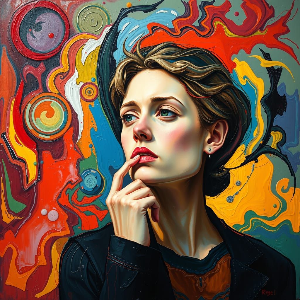 Contemplative Figure in Expressionist Oil Painting