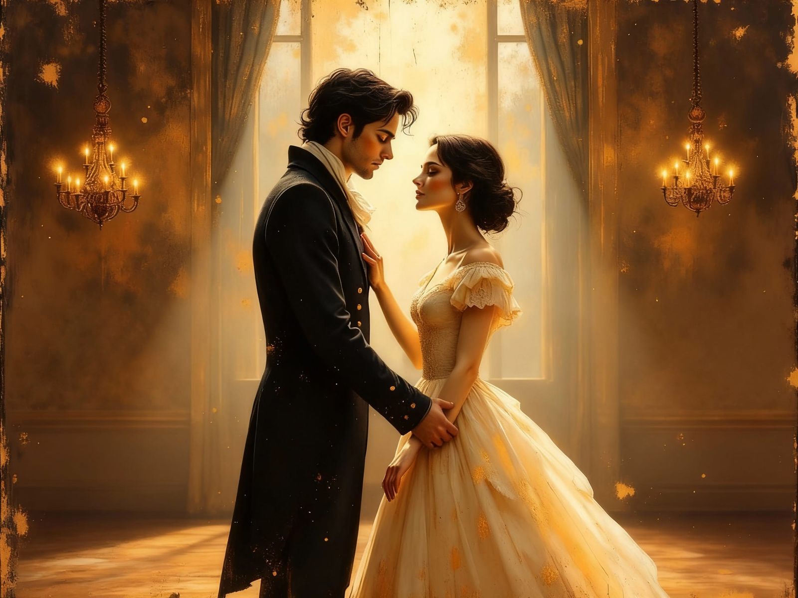 Pride and Prejudice Couple in Romantic Ancient Gold Style