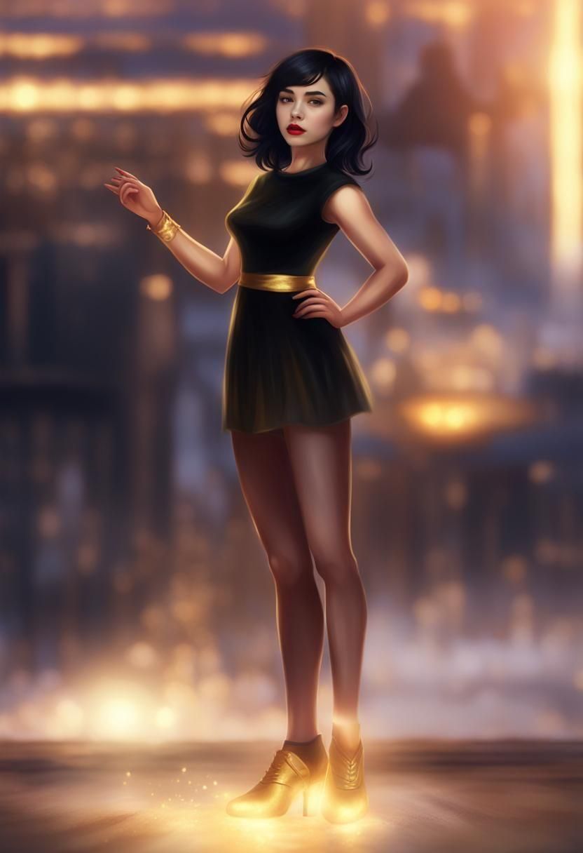 Young Woman in Black and Gold Dress: Matte Painting