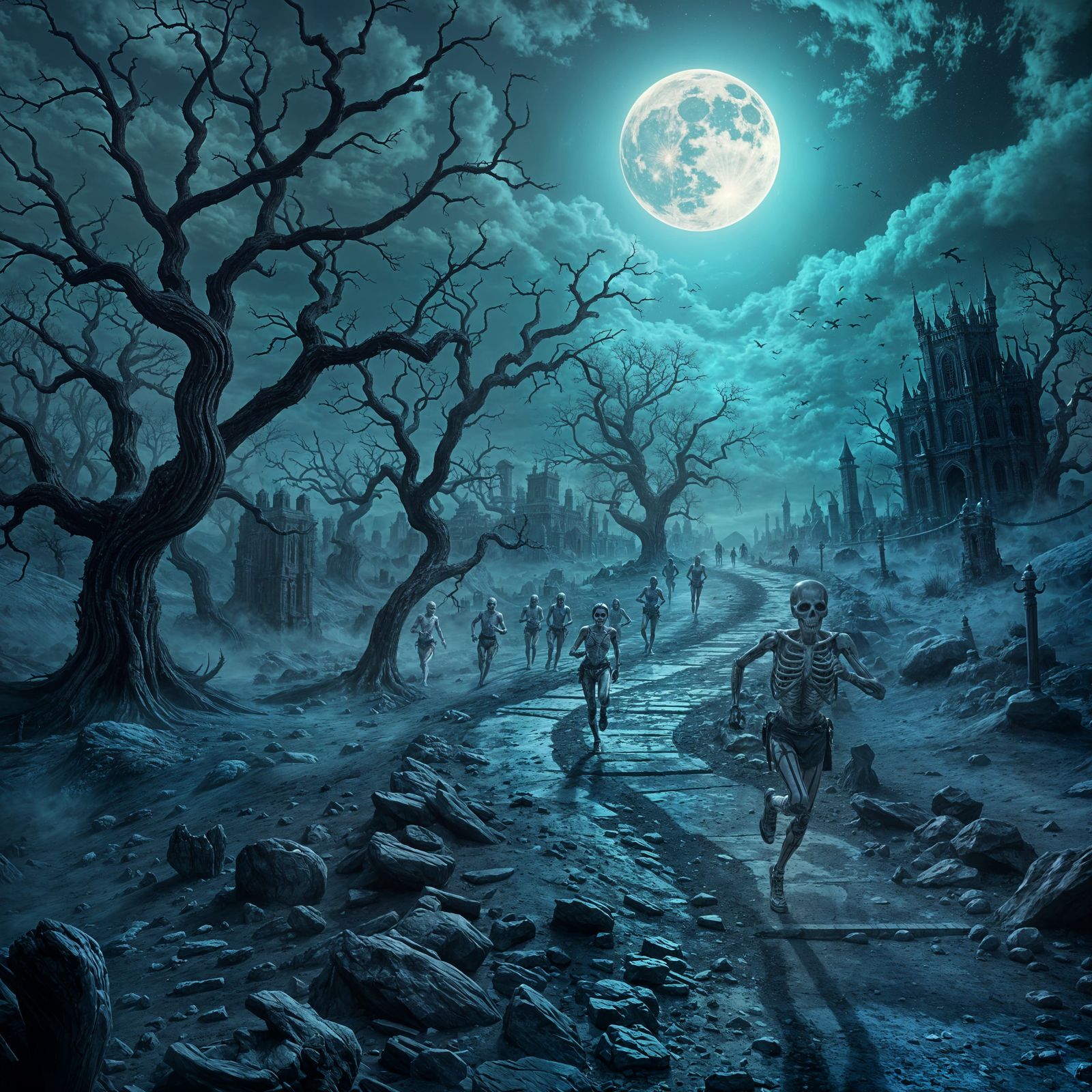 Skeleton Marathon Runners in Detailed Fantasy Art