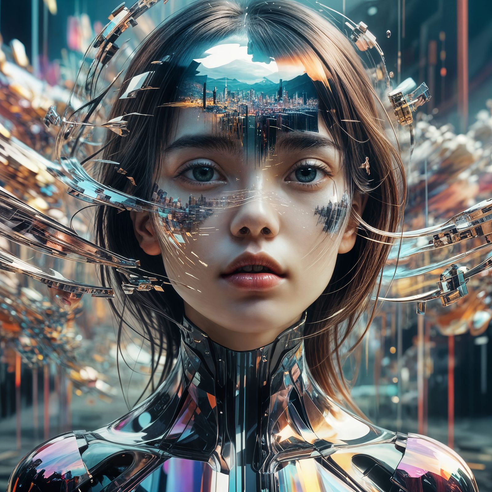 Surreal Glitch Dreamworld Photo with Female Model