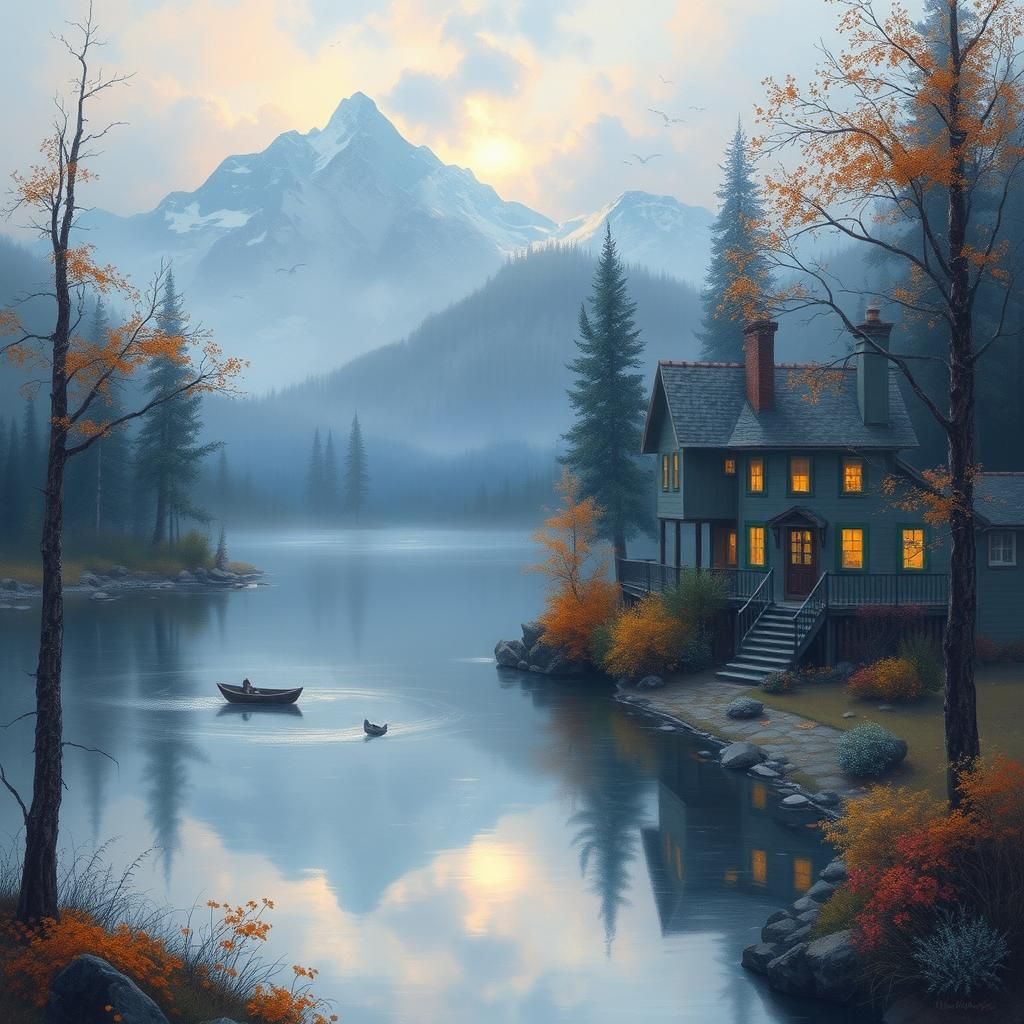 Crystal Blue Autumn Landscape in Ethereal Style