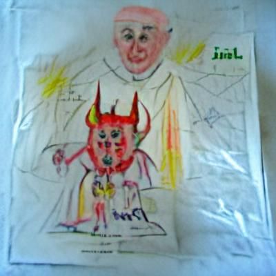 Nightmarish Child's Drawing of Evil Demon Pope
