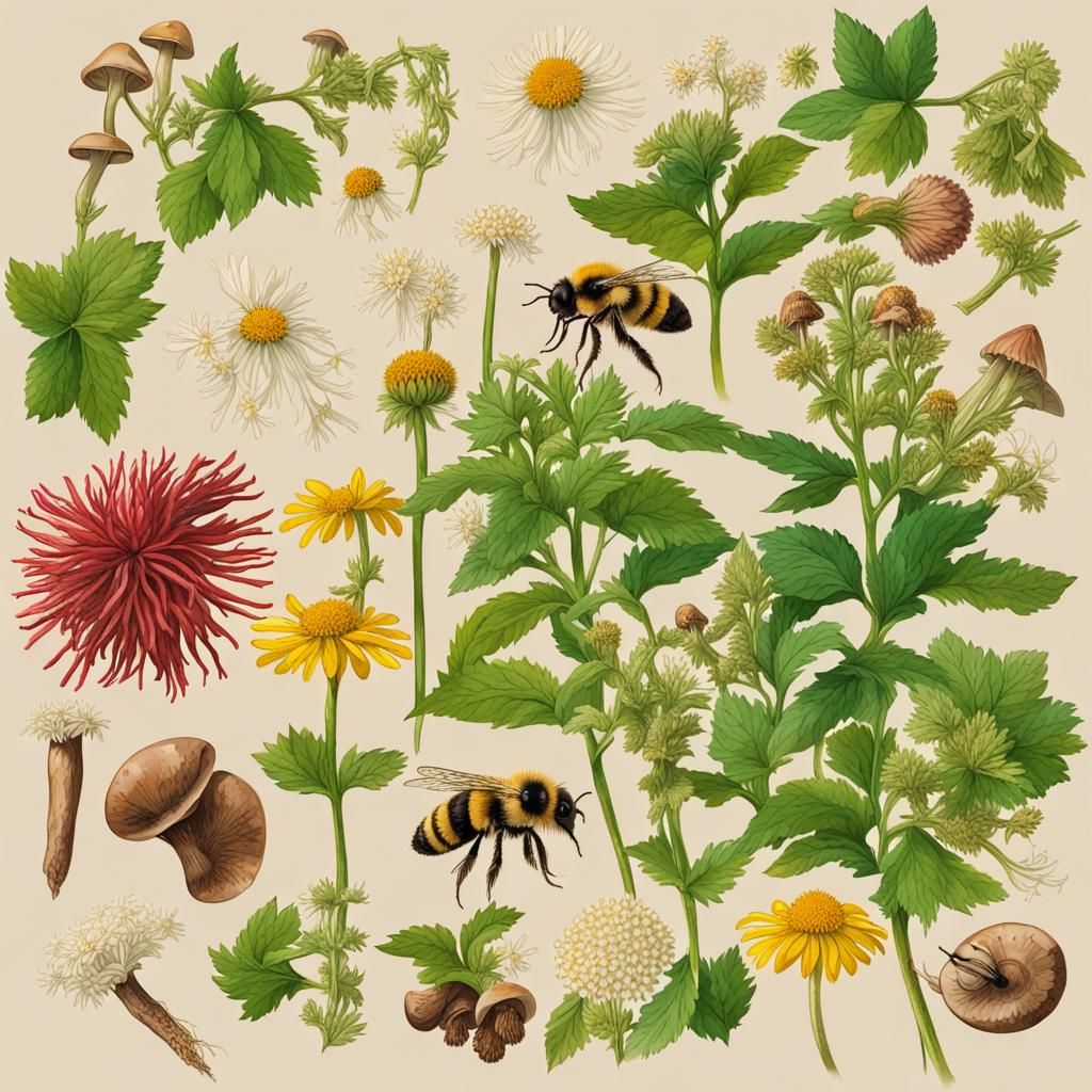 Medicinal Herb Still Life in Abstract Style