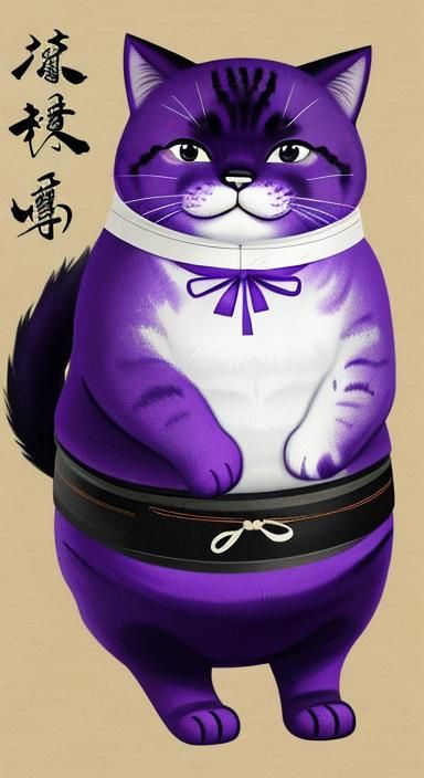 fat violet cat / chinese poster