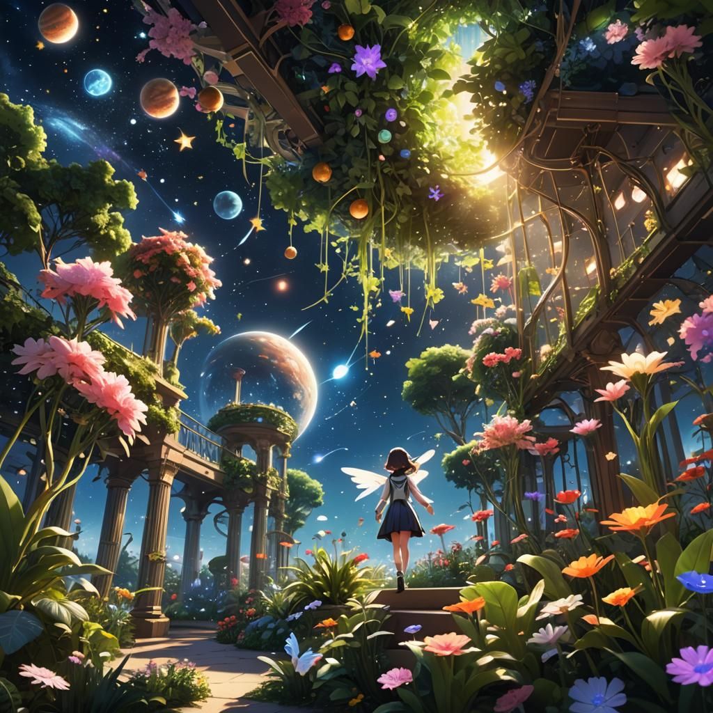 Celestial Garden in Space: 3D Anime Art