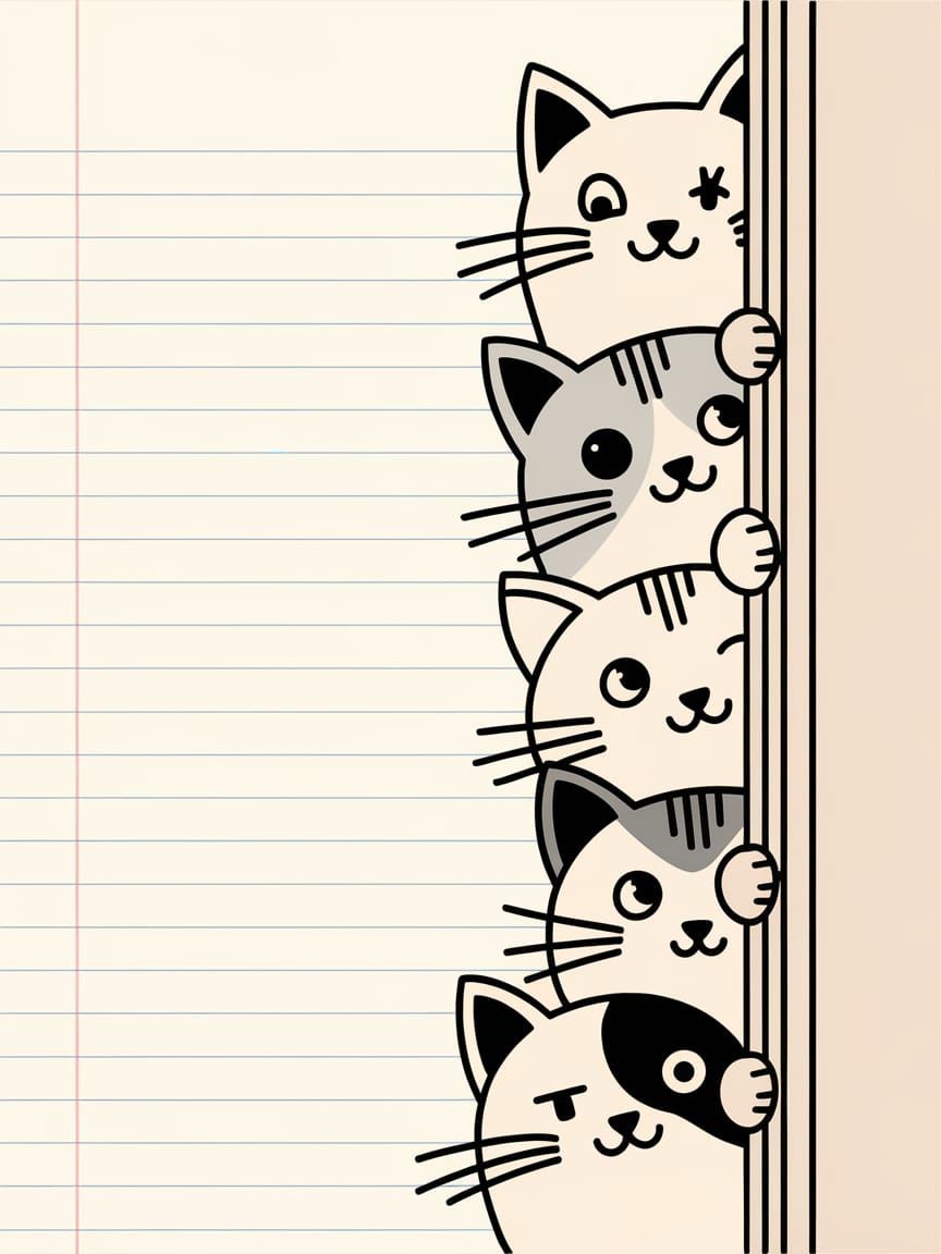 Playful Cats Peek: Minimalist Line Art Illustration