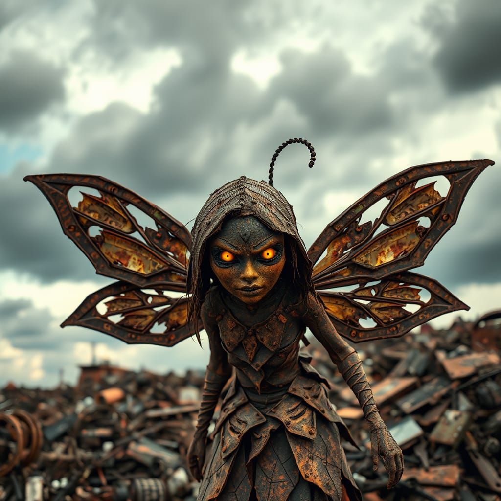 Rusty Metal Fairy in Junkyard