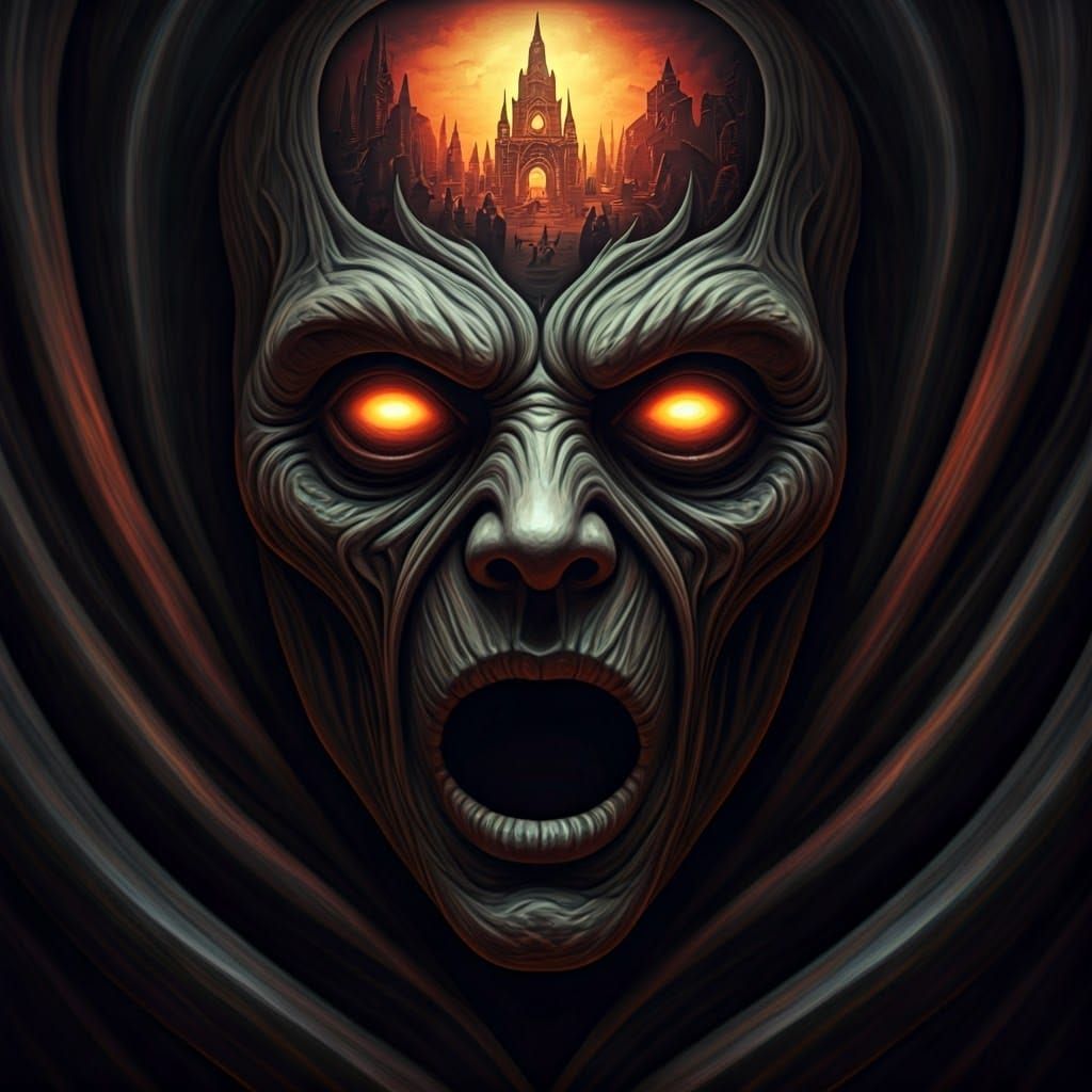 Eerie Mask with Twisted Design in Digital Painting